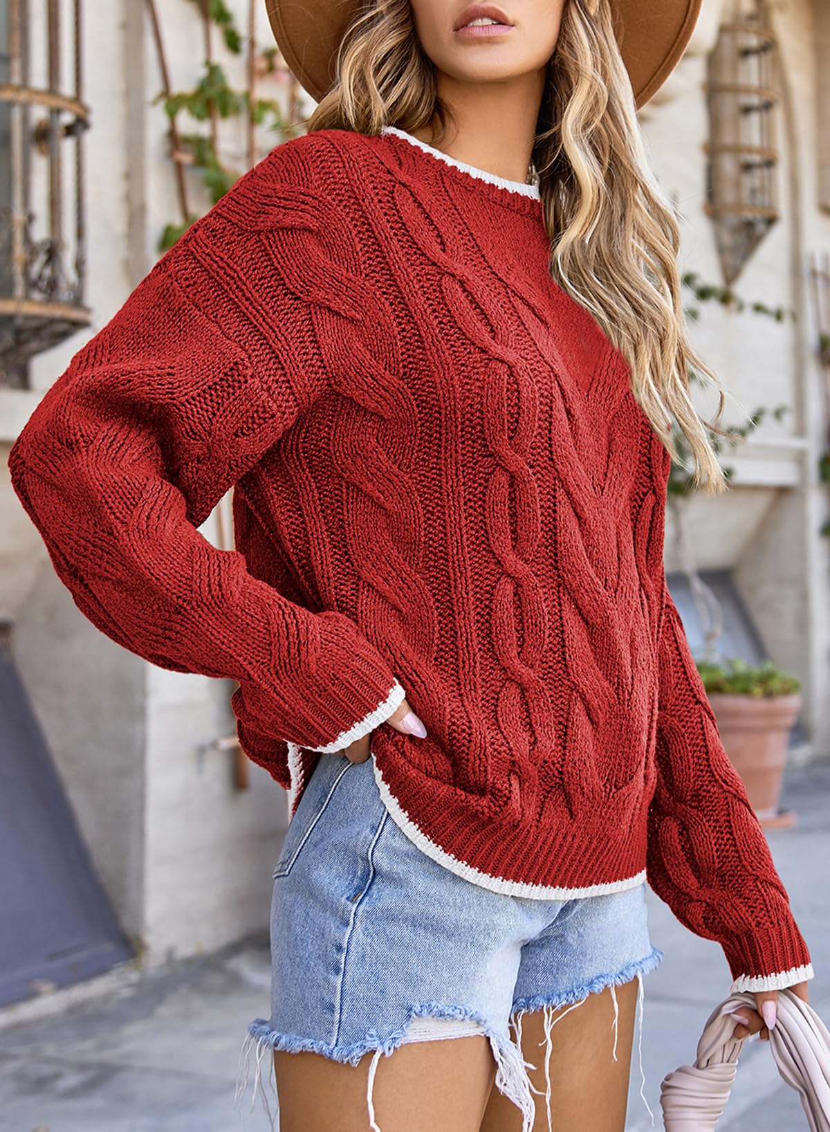 Foto 5 pulgar | Suéteres Evaless Otoño 2024 Cuello Redondo Color Block Mujer Rojo S - Venta Internacional.