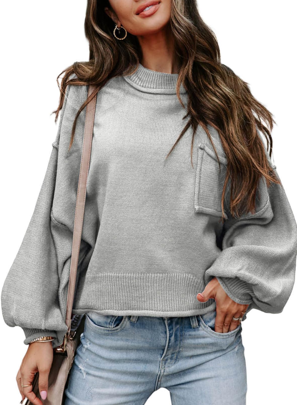 Foto 2 pulgar | Jersey Evaless Para Mujer, Otoño-invierno 2024, Punto Acanalado, Gris - Venta Internacional.