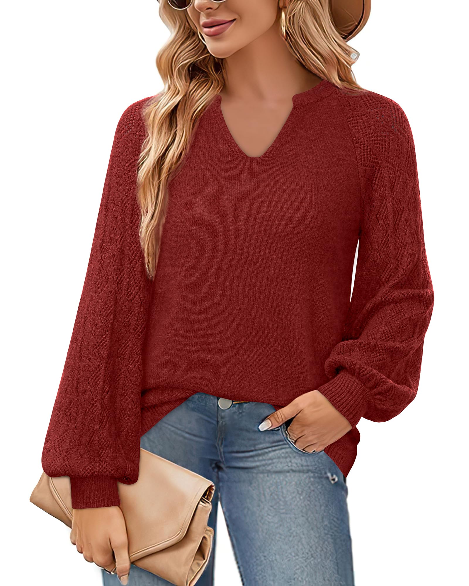 Foto 3 pulgar | Suéteres Messic Otoño 2024 Con Cuello En V Henry Slouchy Red Para Mujer - Venta Internacional.