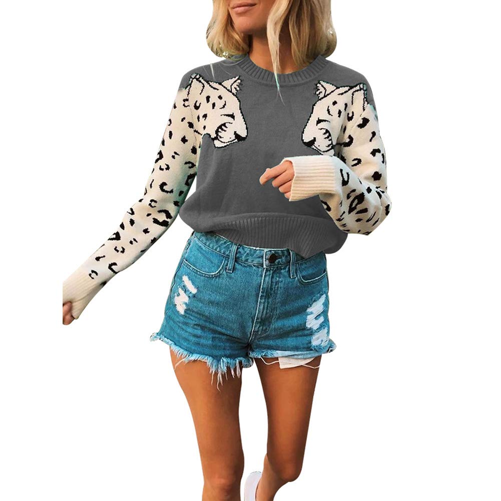 Foto 2 pulgar | Jersey De Punto Con Estampado De Leopardo Para Mujer Junboon, Gris - Venta Internacional.