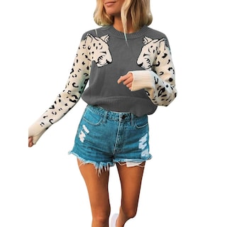 Foto 1 | Jersey De Punto Con Estampado De Leopardo Para Mujer Junboon, Gris - Venta Internacional.