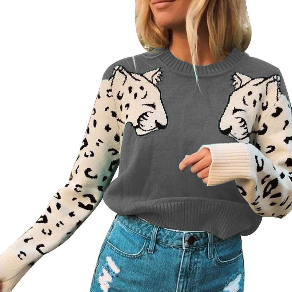 Foto 3 pulgar | Jersey De Punto Con Estampado De Leopardo Para Mujer Junboon, Gris - Venta Internacional.