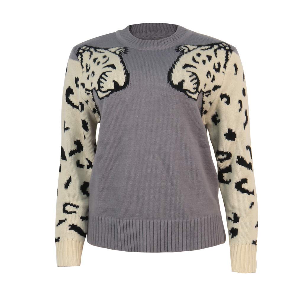 Foto 4 pulgar | Jersey De Punto Con Estampado De Leopardo Para Mujer Junboon, Gris - Venta Internacional.