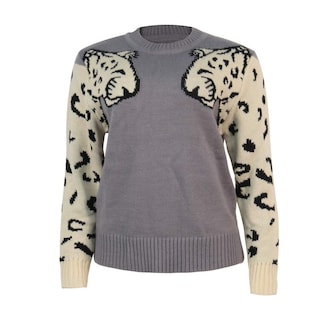 Foto 3 | Jersey De Punto Con Estampado De Leopardo Para Mujer Junboon, Gris - Venta Internacional.