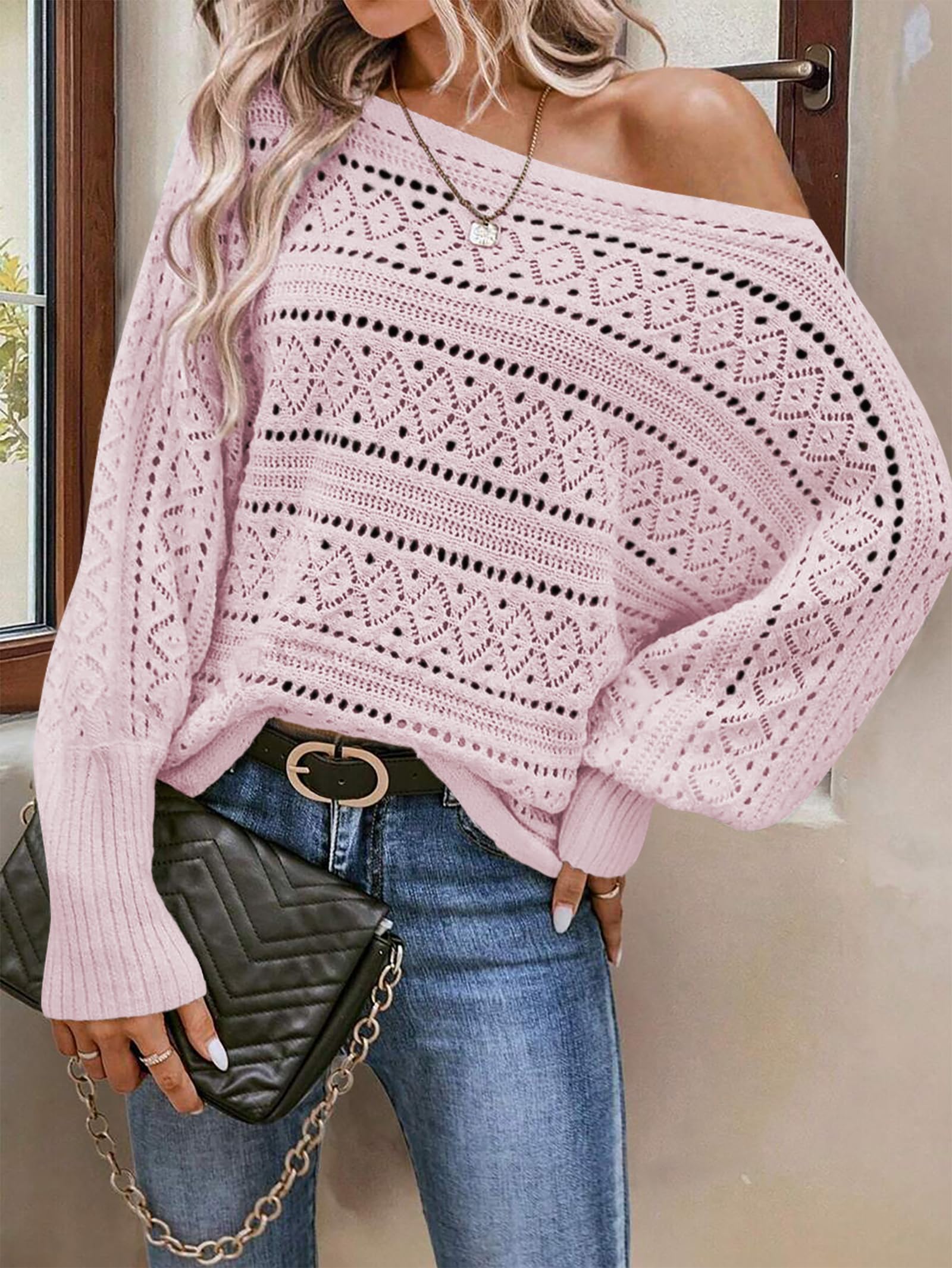 Foto 3 pulgar | Jersey Cakulo Para Mujer Con Hombros Descubiertos, Otoño 2024, Rosa L - Venta Internacional.