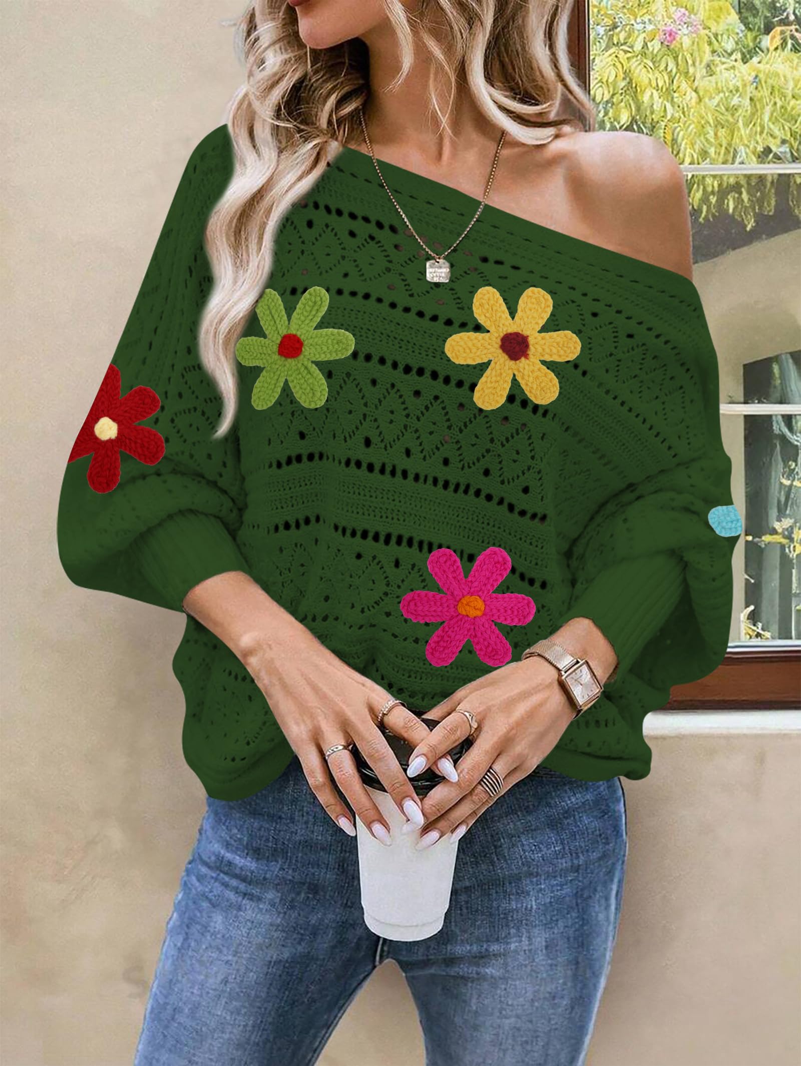 Foto 4 pulgar | Jersey Cakulo Para Mujer Con Hombros Descubiertos, Otoño 2024, Verde, Talla M - Venta Internacional.