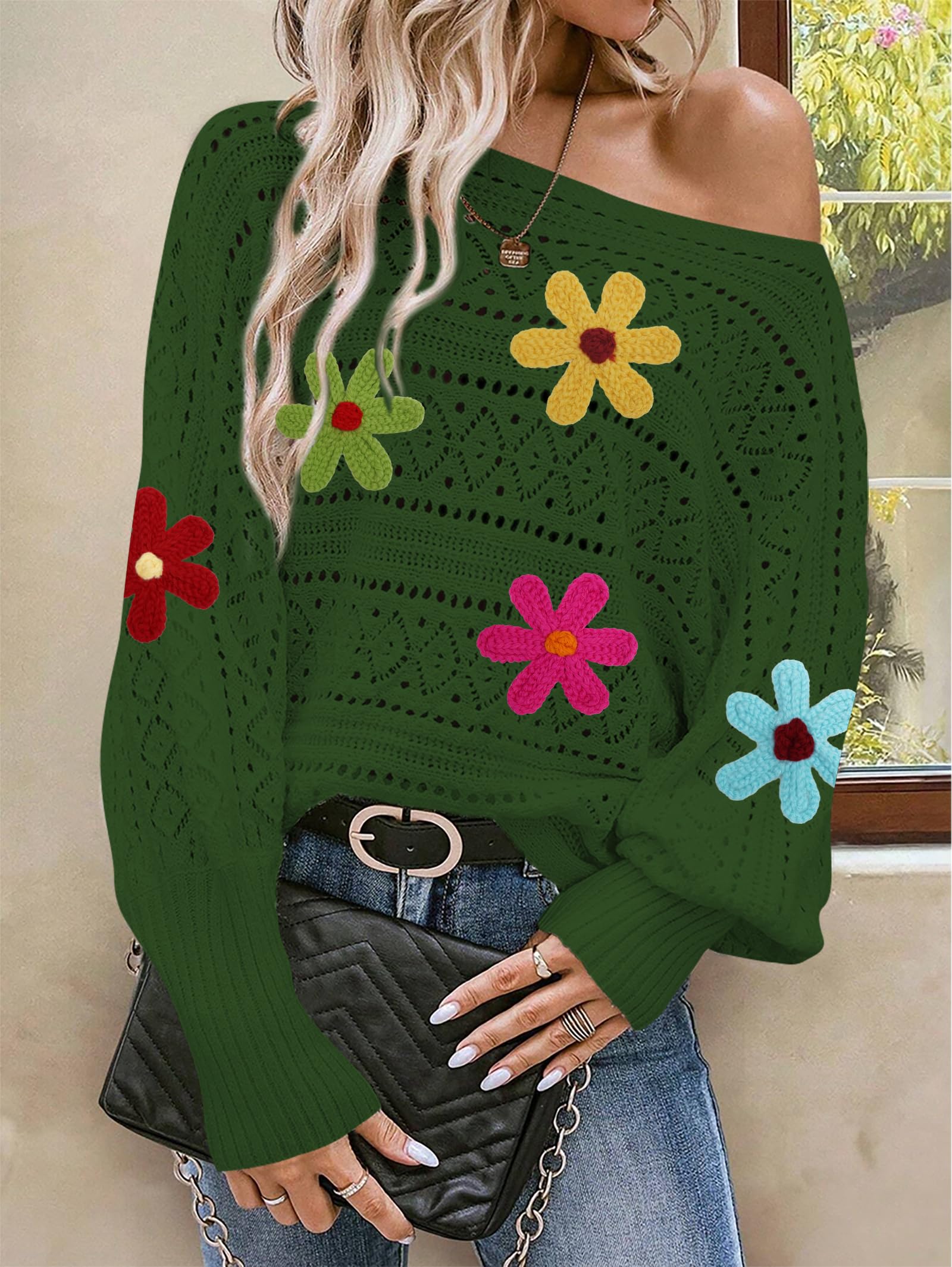 Foto 6 | Jersey Cakulo Para Mujer Con Hombros Descubiertos, Otoño 2024, Verde, Talla M - Venta Internacional.