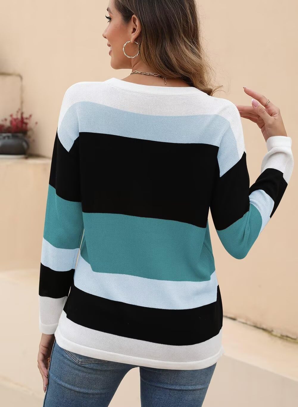 Foto 4 pulgar | Jersey Qacohu 2024 Otoño-invierno Mujer Rayado Azul Talla Xl - Venta Internacional.