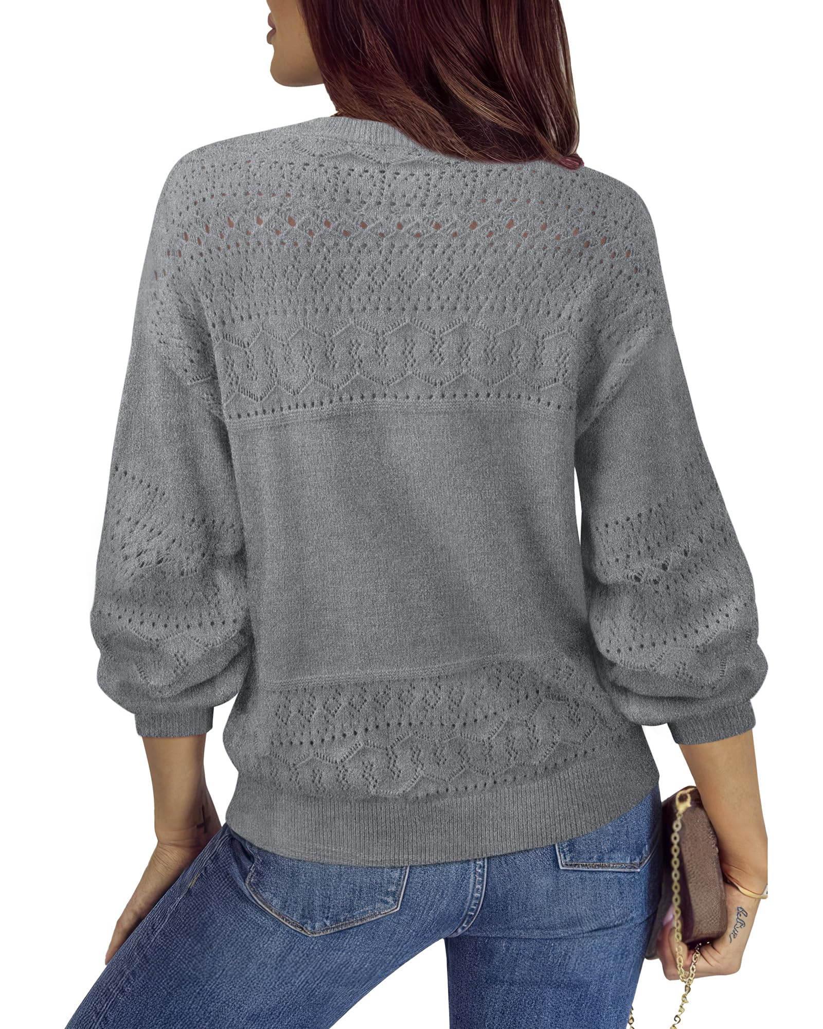 Foto 5 pulgar | Jersey Messic Con Manga De Farol Para Mujer, Tejido Calado, Color Gris Xl - Venta Internacional.