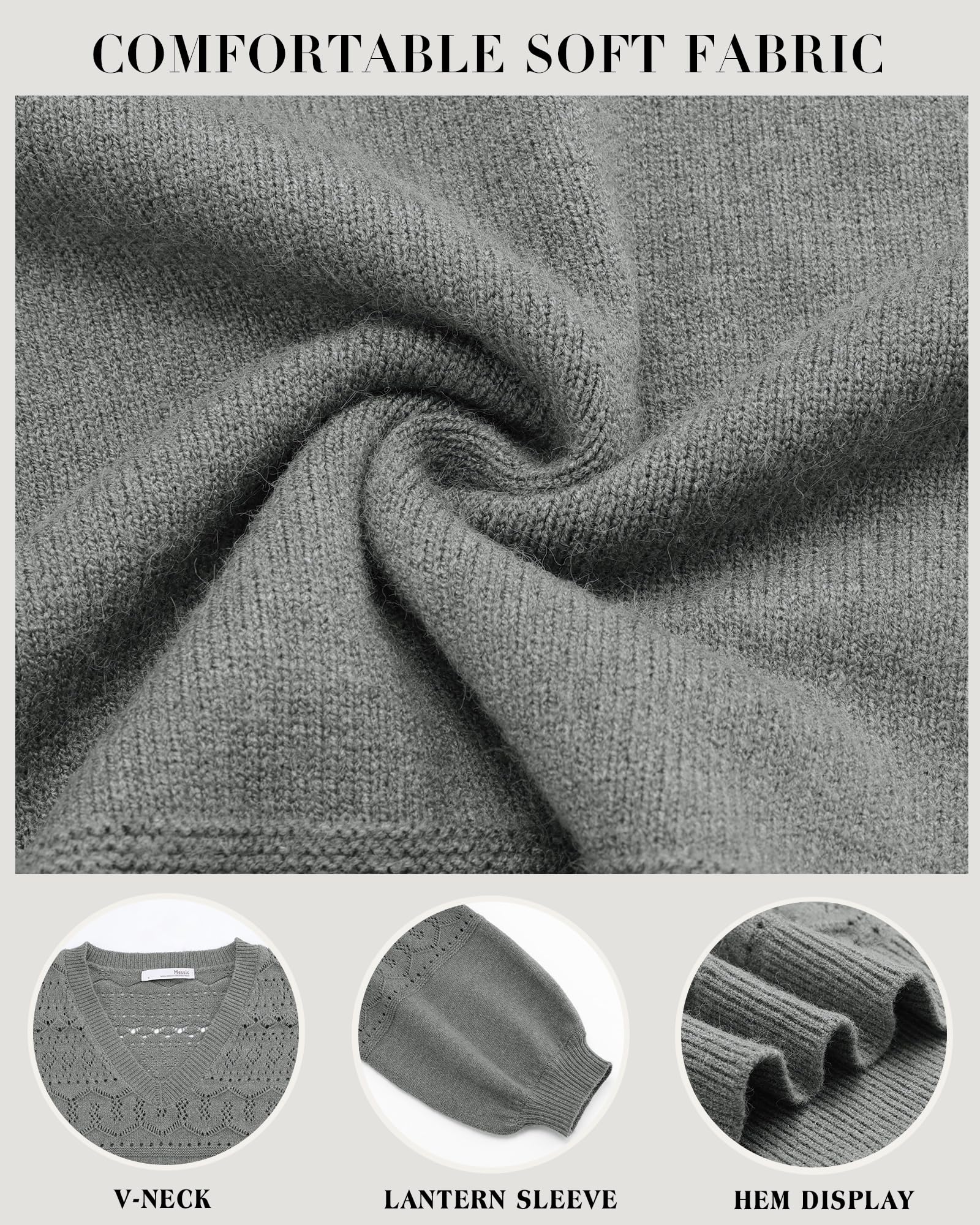 Foto 6 pulgar | Jersey Messic Con Manga De Farol Para Mujer, Tejido Calado, Color Gris Xl - Venta Internacional.