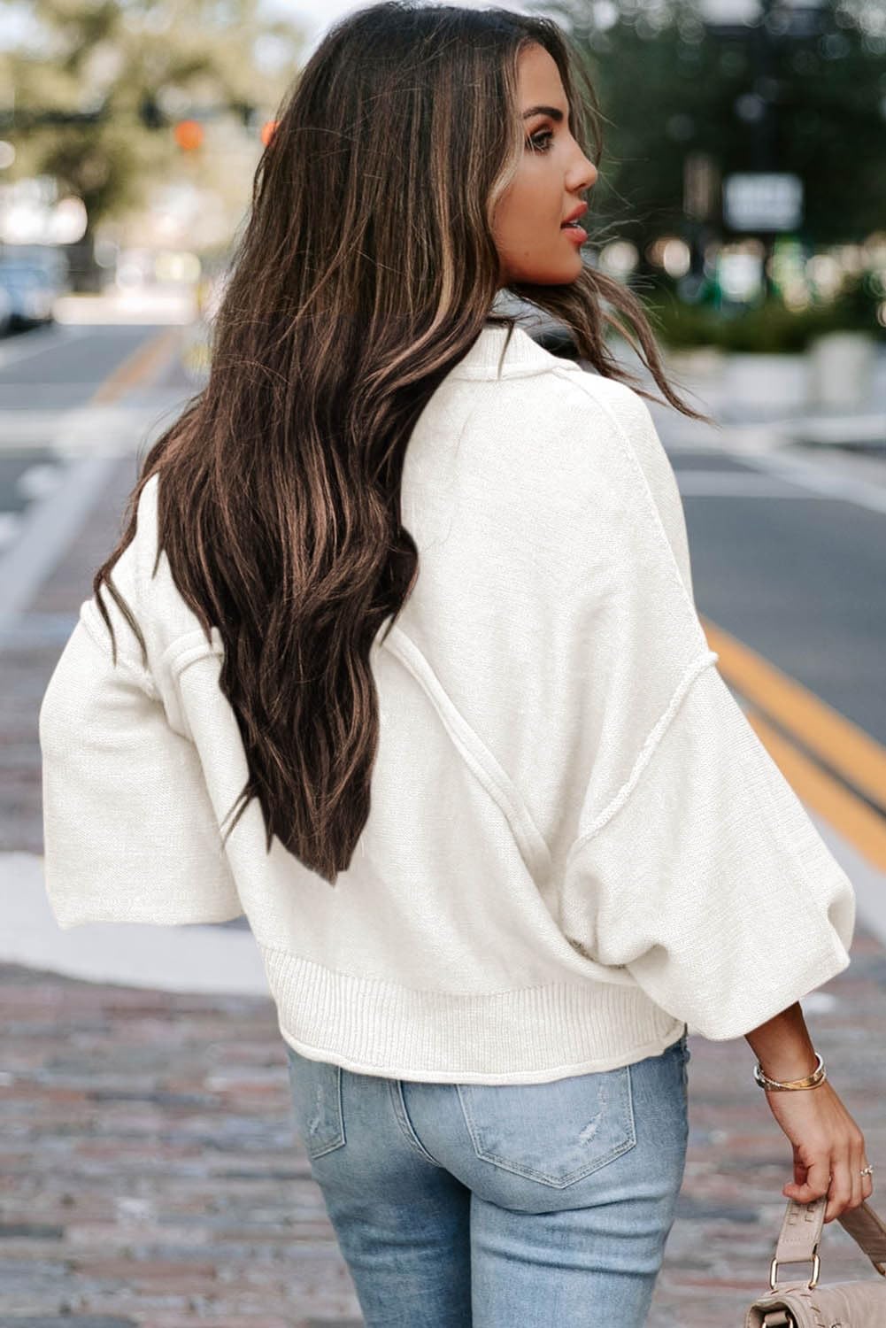 Foto 6 pulgar | Jersey Evaless Oversized Crop Para Mujer Blanco 1x - Venta Internacional.