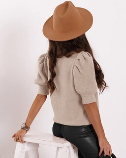 Foto 2 | Suéteres Goranbon Puff De Manga Corta Para Mujer, Color Beige - Venta Internacional.