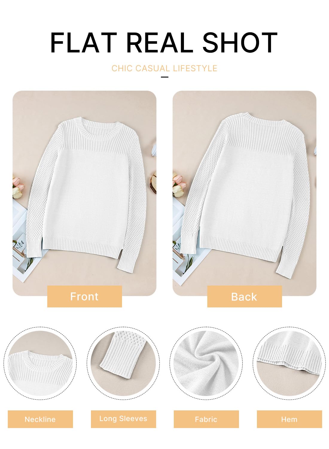 Foto 5 | Jersey Evaless A La Moda Para Mujer Con Cuello Redondo Y Cuello Redondo, Blanco - Venta Internacional.