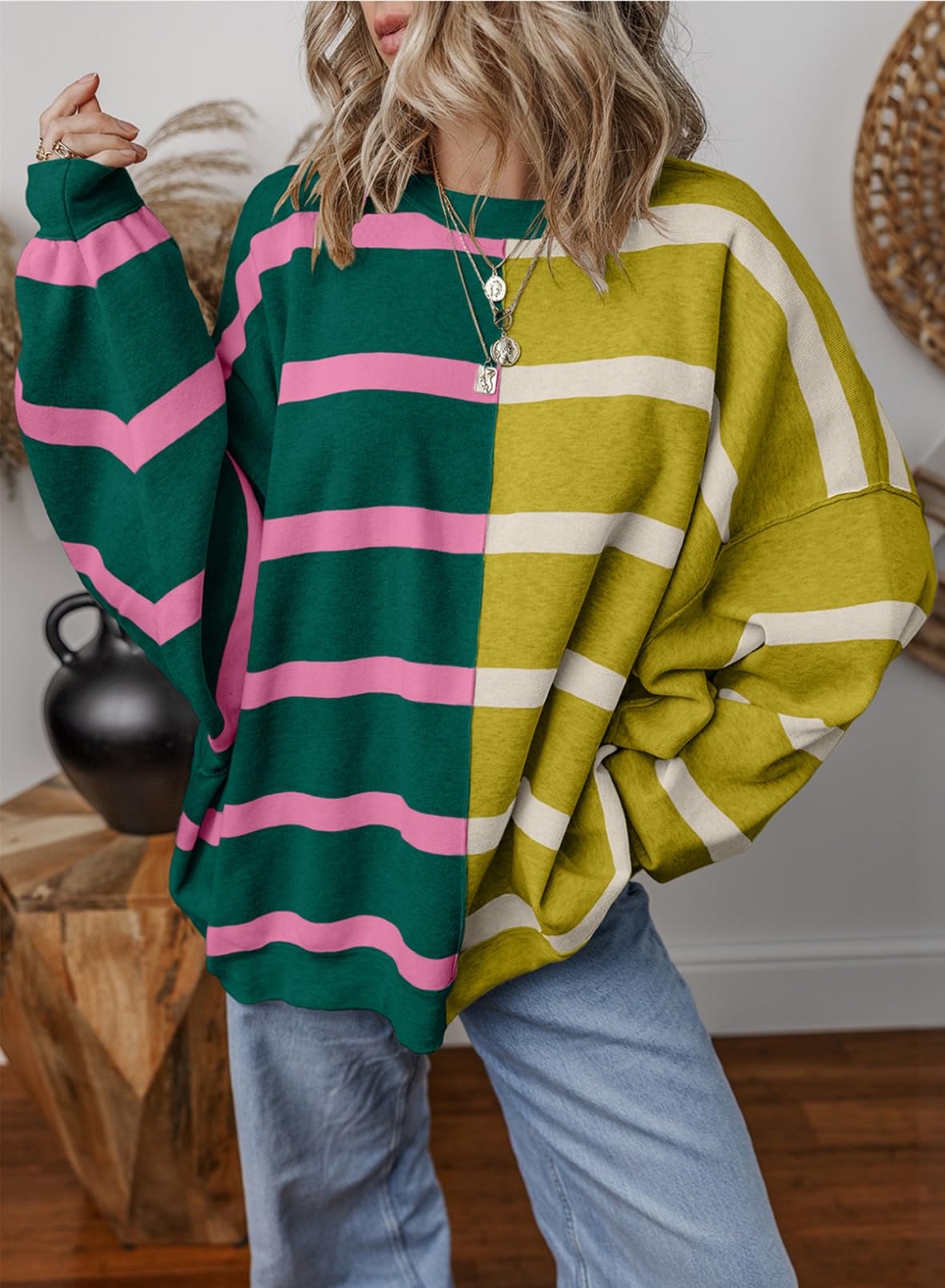 Foto 2 | Suéter Evaless Para Mujer De Gran Tamaño A Rayas, Tendencia De Moda 2024 - Venta Internacional.