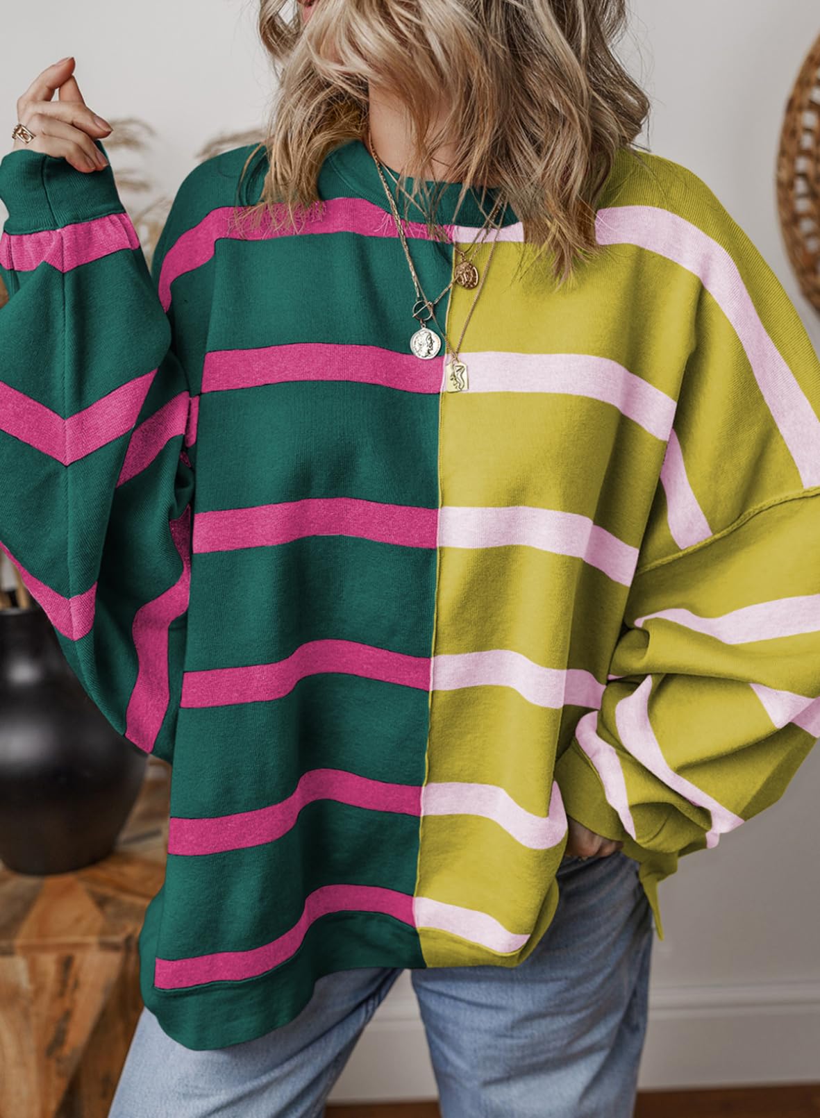 Foto 4 pulgar | Suéter Evaless Para Mujer De Gran Tamaño A Rayas, Tendencia De Moda 2024 - Venta Internacional.