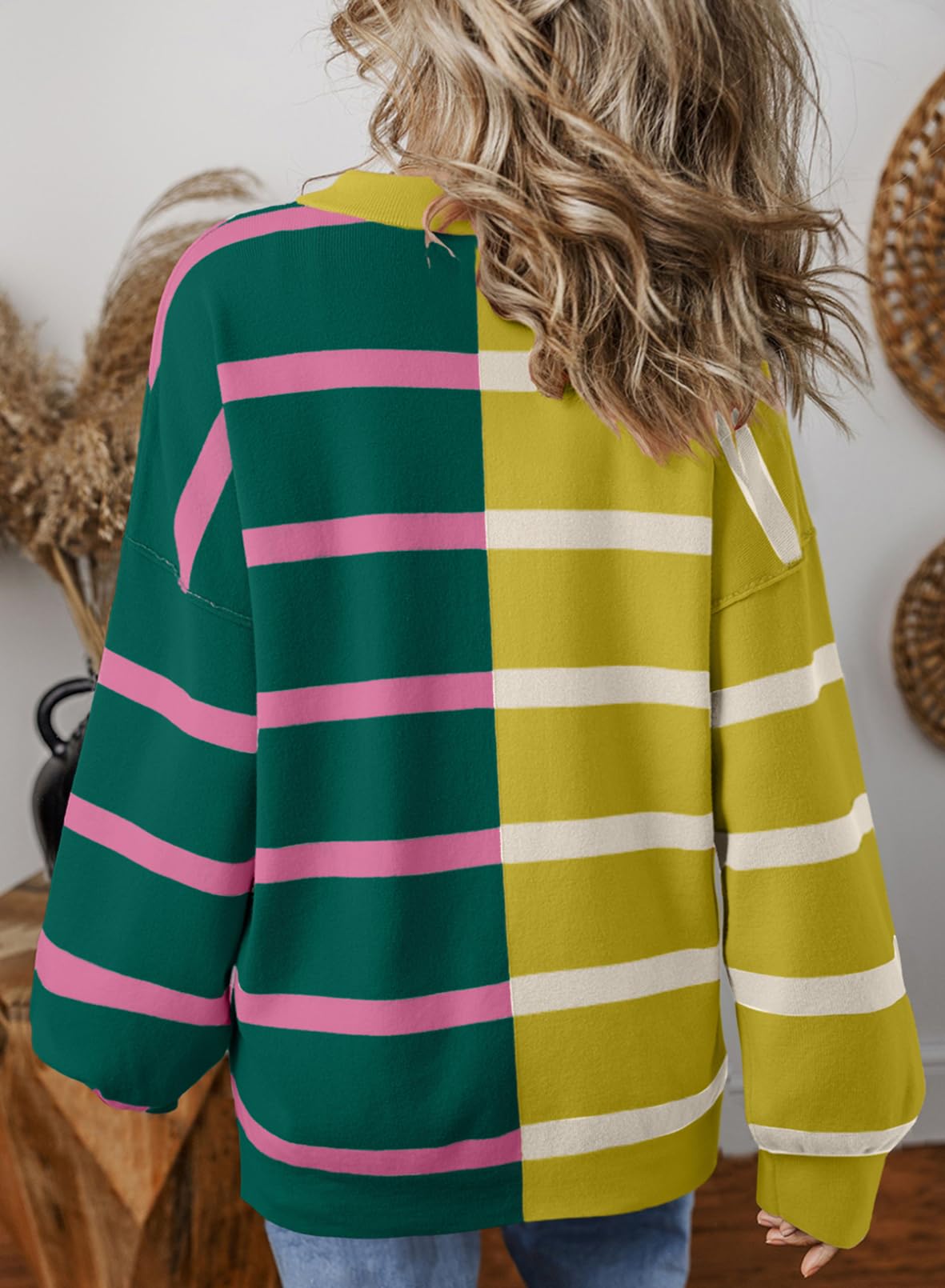 Foto 4 | Suéter Evaless Para Mujer De Gran Tamaño A Rayas, Tendencia De Moda 2024 - Venta Internacional.