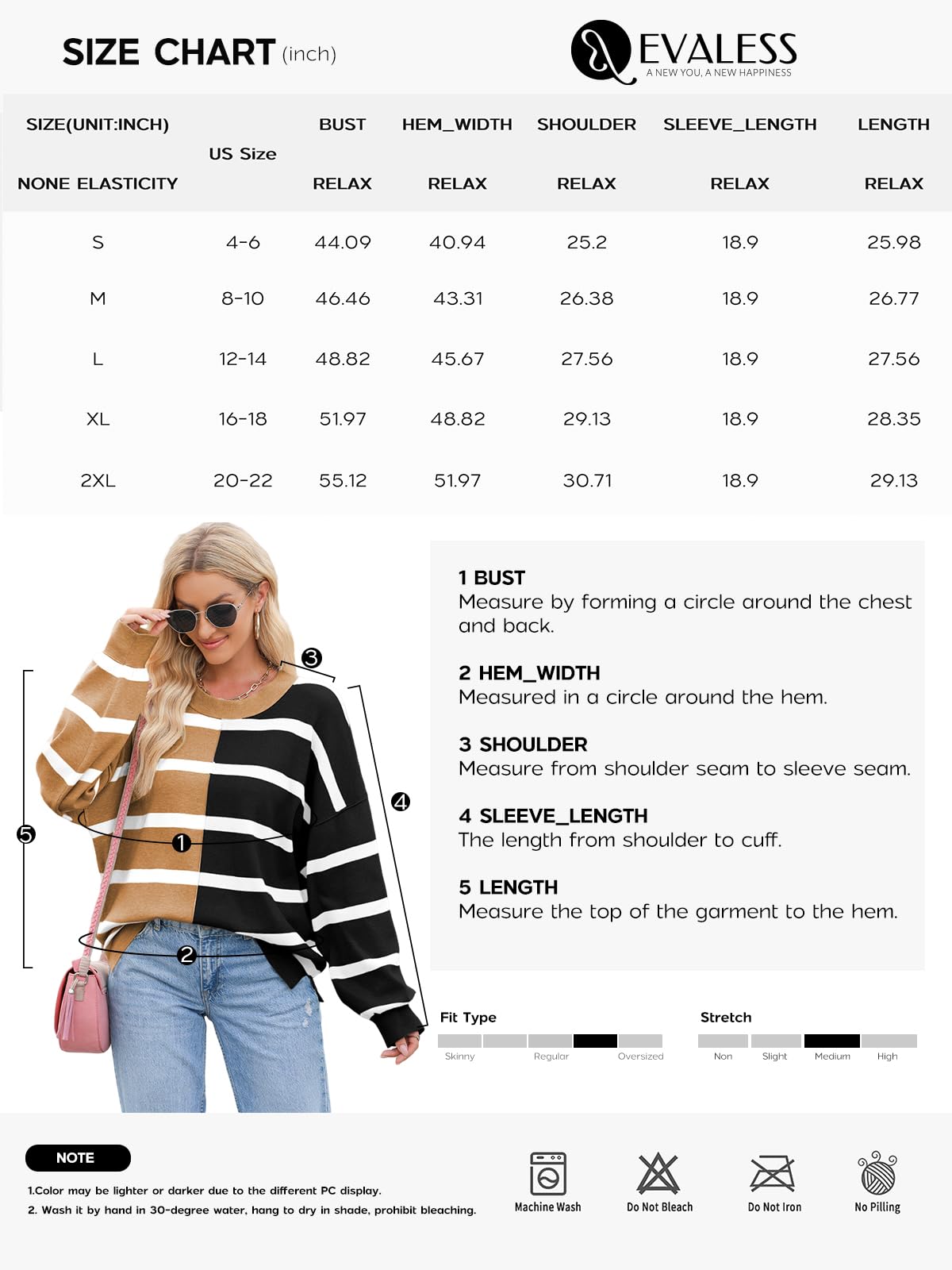 Foto 5 | Suéter Evaless Para Mujer De Gran Tamaño A Rayas, Tendencia De Moda 2024 - Venta Internacional.