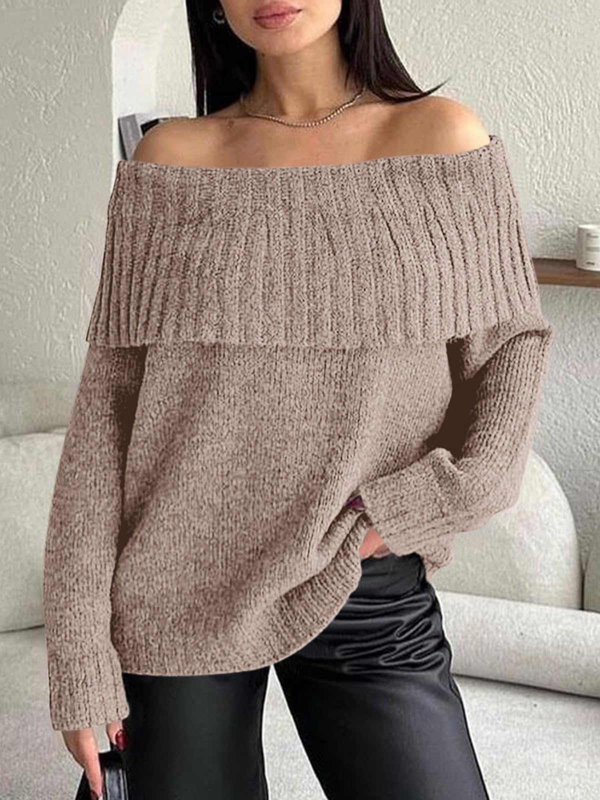 Foto 2 | Jersey Saodimallsu Para Mujer, Tejido Con Hombros Descubiertos, Color Caqui Claro - Venta Internacional.