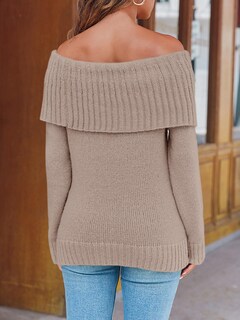 Foto 5 | Jersey Saodimallsu Para Mujer, Tejido Con Hombros Descubiertos, Color Caqui Claro - Venta Internacional.
