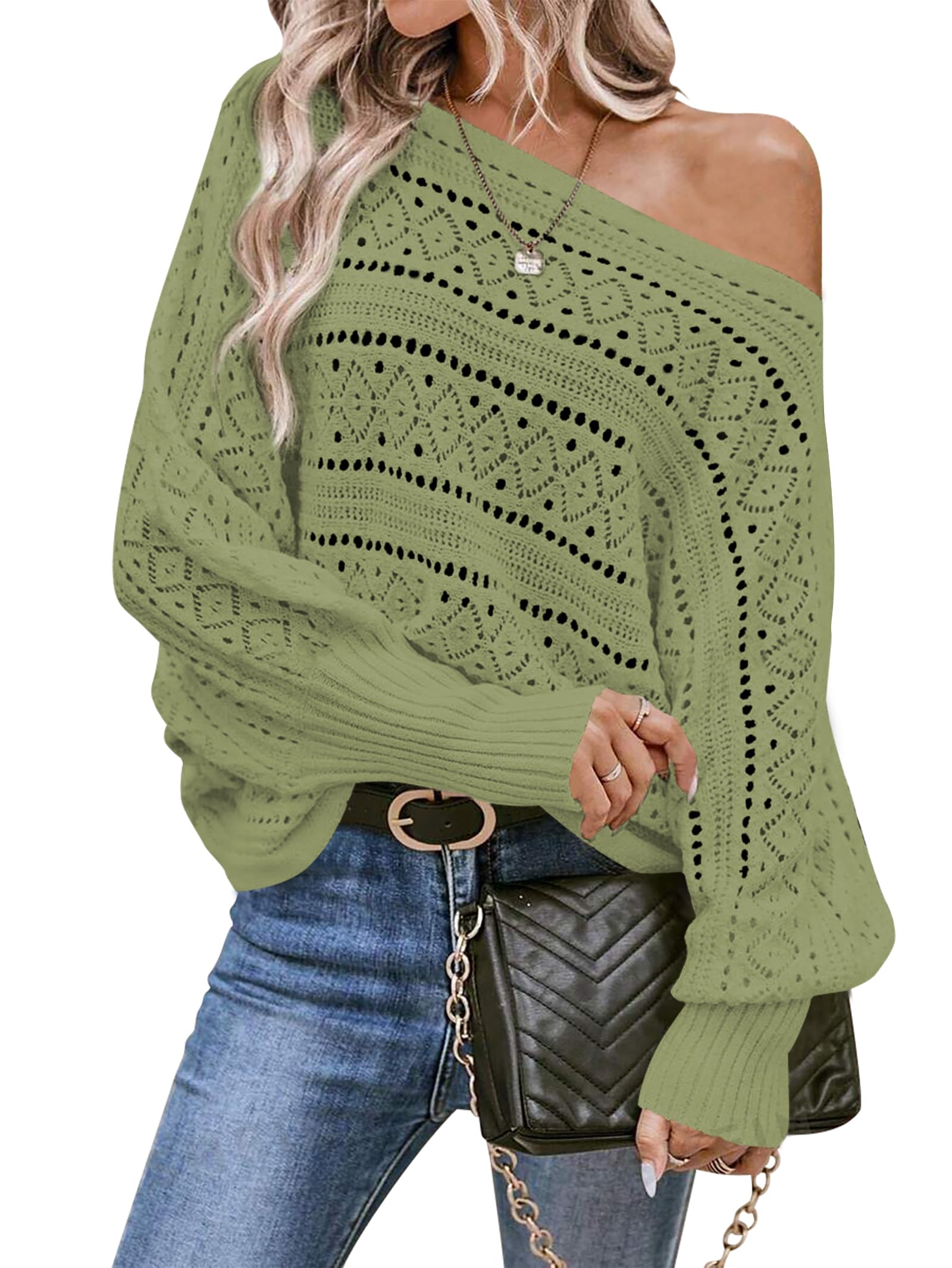 Foto 2 pulgar | Jersey Cakulo Para Mujer Con Hombros Descubiertos, Otoño 2024, Color Verde L - Venta Internacional.