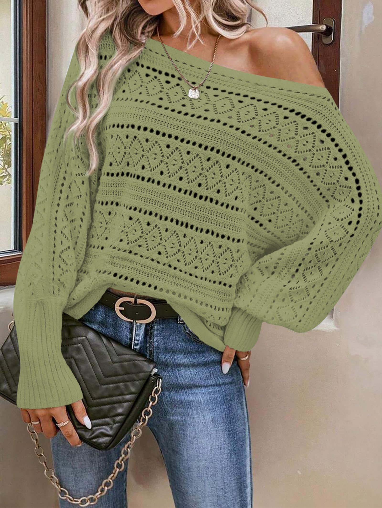 Foto 3 pulgar | Jersey Cakulo Para Mujer Con Hombros Descubiertos, Otoño 2024, Color Verde L - Venta Internacional.