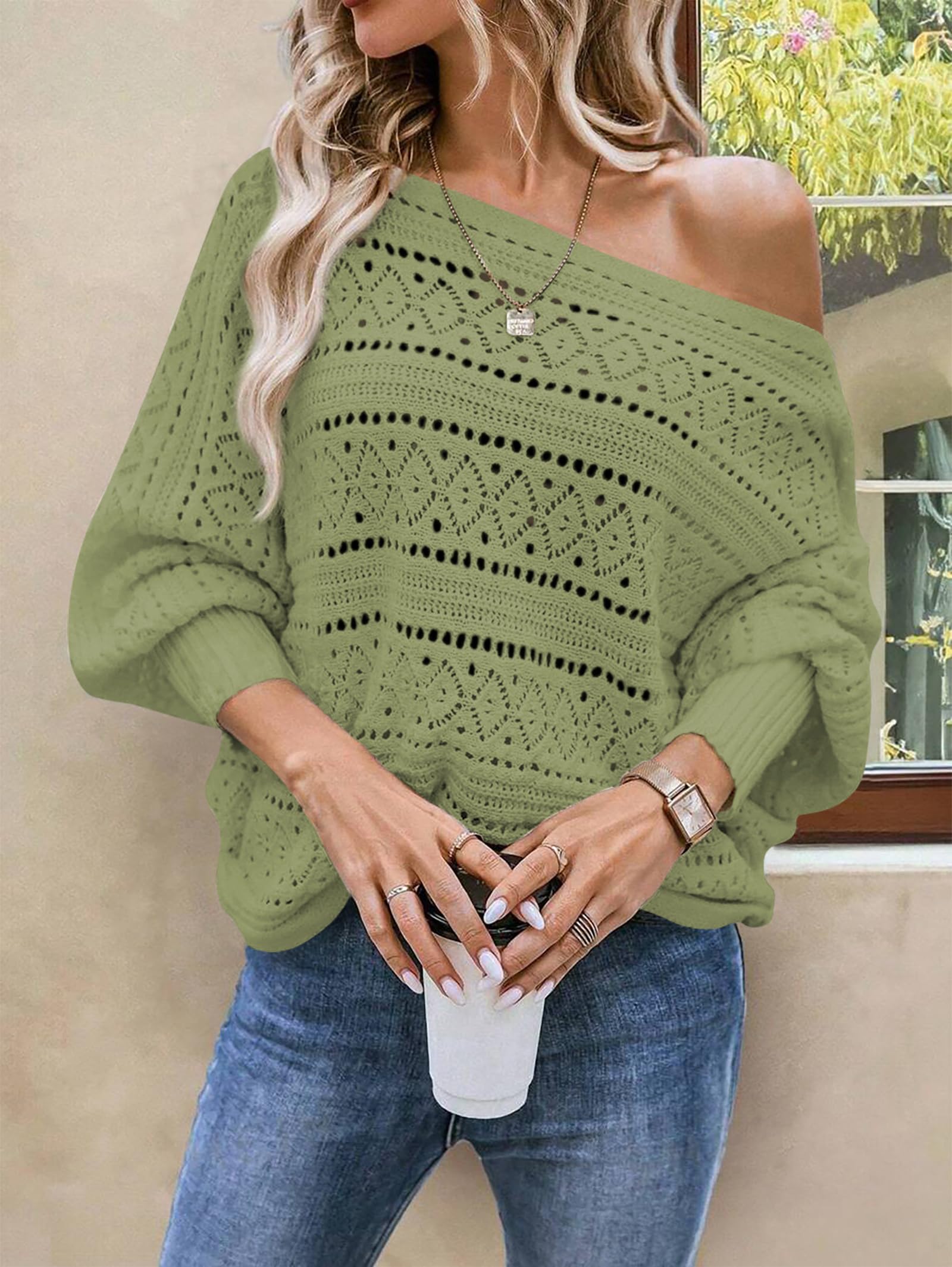 Foto 4 pulgar | Jersey Cakulo Para Mujer Con Hombros Descubiertos, Otoño 2024, Color Verde L - Venta Internacional.