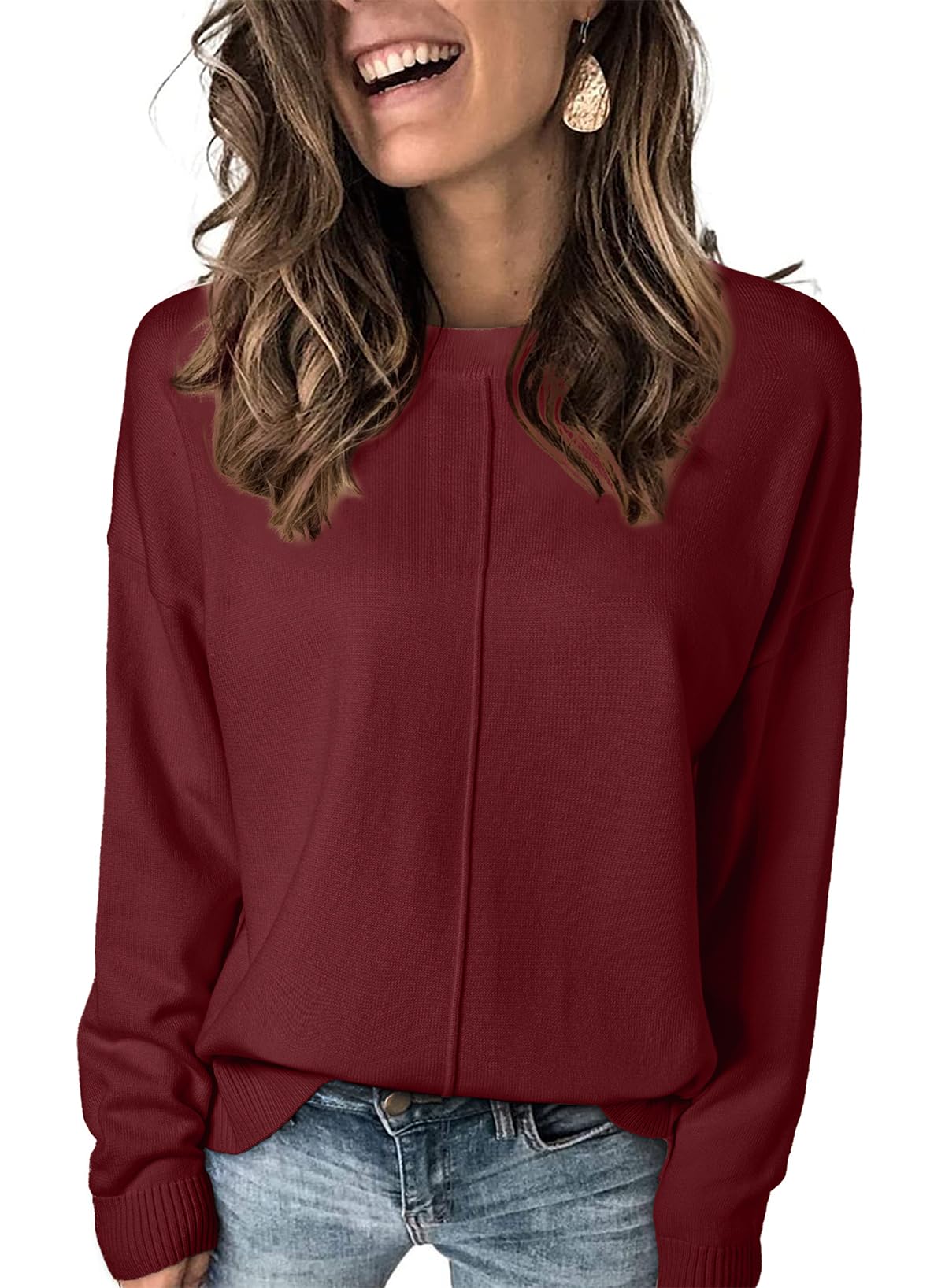 Foto 2 pulgar | Jersey Evaless 2024 Para Mujer, Manga Larga, Cuello Redondo, Color Burdeos, 2xl - Venta Internacional.