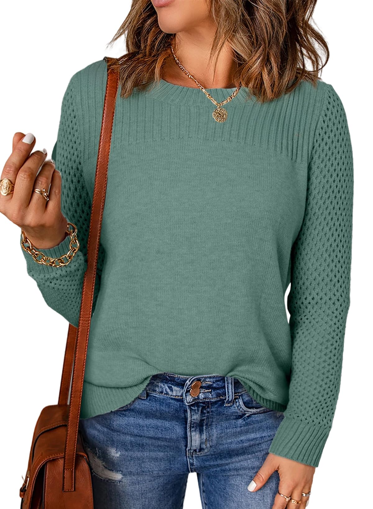 Foto 2 pulgar | Jersey Evaless De Punto Trenzado De Gran Tamaño Con Cuello Redondo Para Mujer - Venta Internacional.