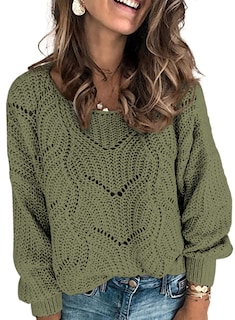 Foto 1 | Suéter Dokotoo De Punto Holgado A La Moda Para Mujer, Cuello Redondo, Verde - Venta Internacional.