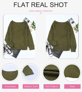 Foto 5 | Suéter Dokotoo De Punto Holgado A La Moda Para Mujer, Cuello Redondo, Verde - Venta Internacional.