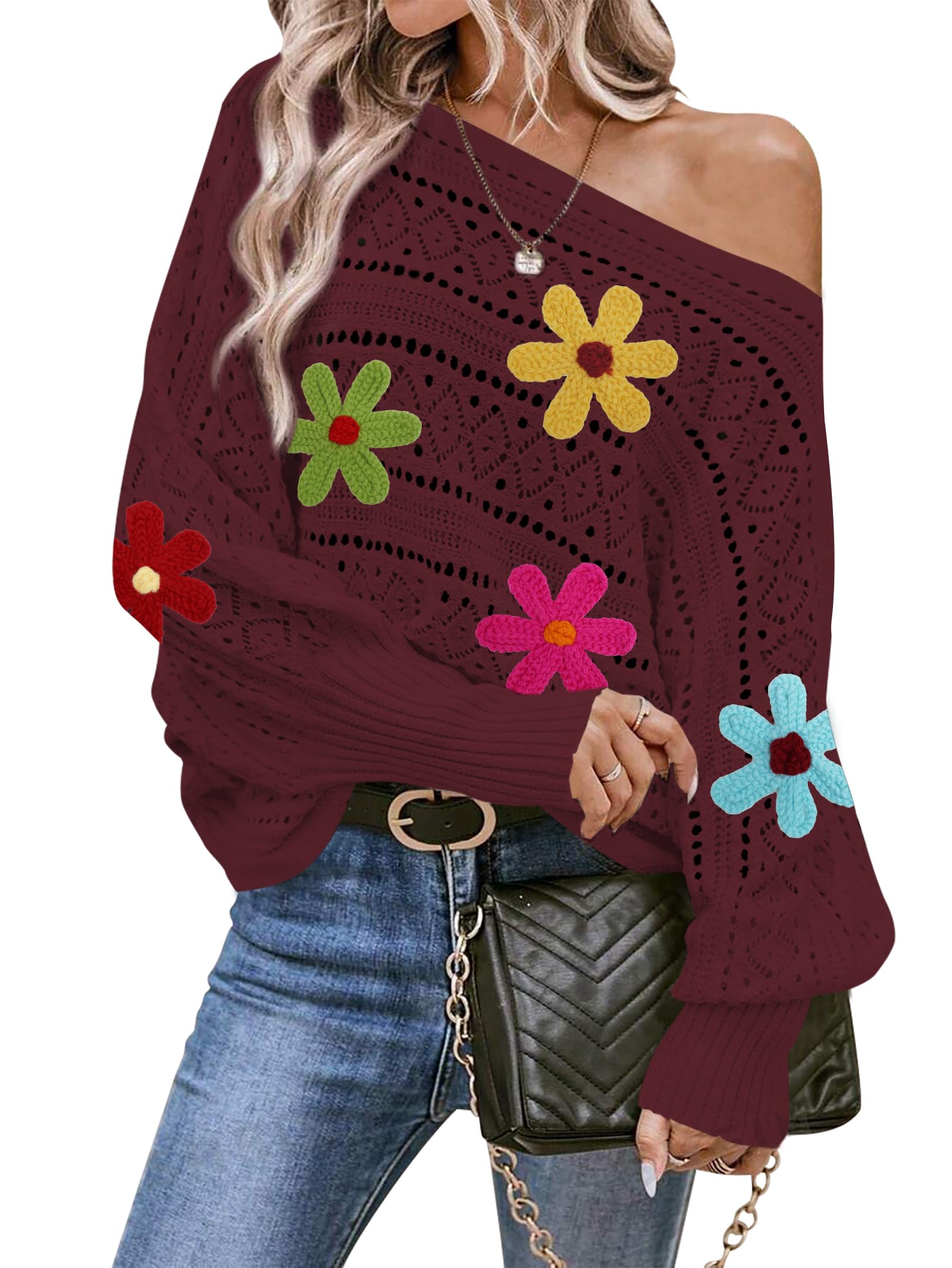Foto 2 pulgar | Sudadera Cakulo Con Hombros Descubiertos Para Otoño De 2024, Rojo Vino, L, Para Mujer - Venta Internacional.