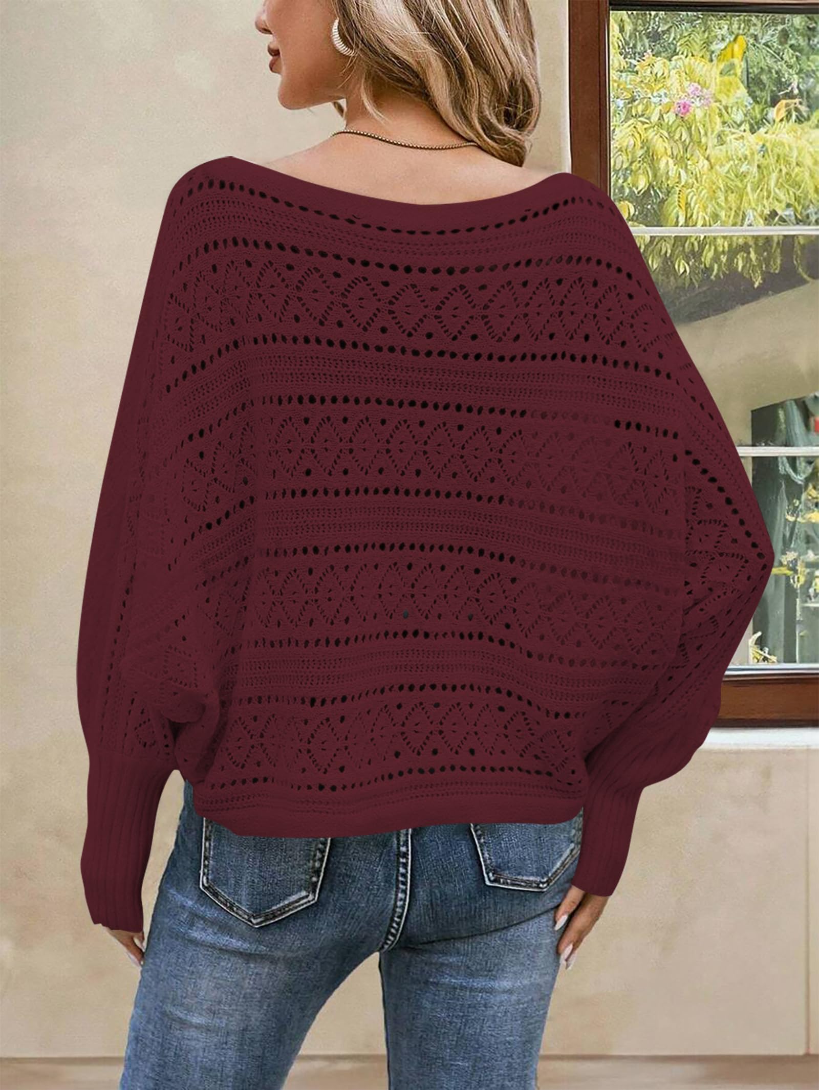 Foto 5 pulgar | Sudadera Cakulo Con Hombros Descubiertos Para Otoño De 2024, Rojo Vino, L, Para Mujer - Venta Internacional.
