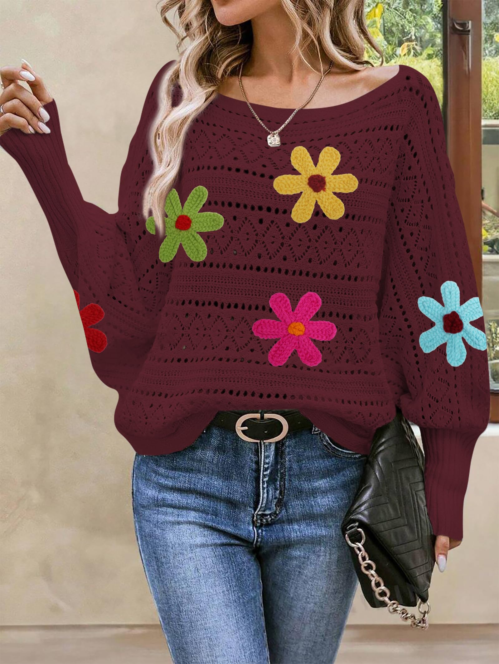 Foto 6 pulgar | Sudadera Cakulo Con Hombros Descubiertos Para Otoño De 2024, Rojo Vino, L, Para Mujer - Venta Internacional.