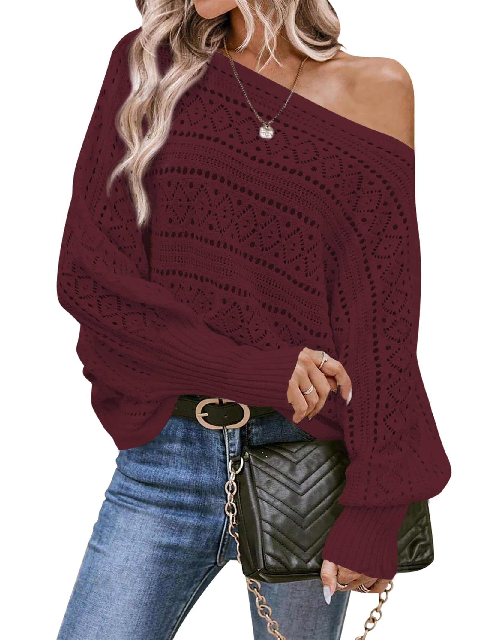 Foto 2 pulgar | Jersey Cakulo Para Mujer Con Hombros Descubiertos, Color Rojo Vino, Talla M - Venta Internacional.
