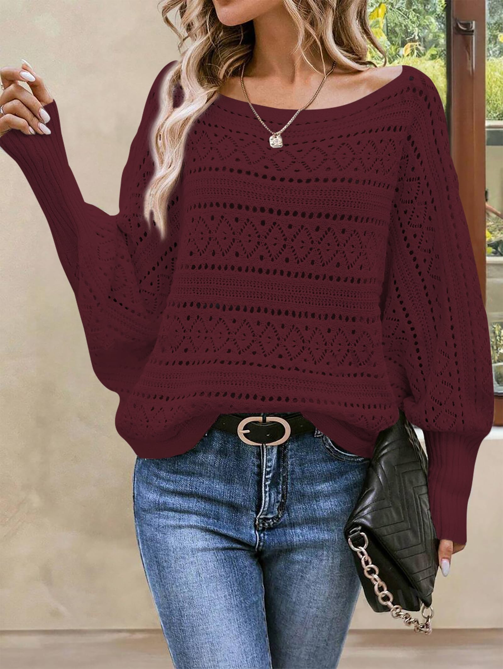 Foto 6 pulgar | Jersey Cakulo Para Mujer Con Hombros Descubiertos, Color Rojo Vino, Talla M - Venta Internacional.