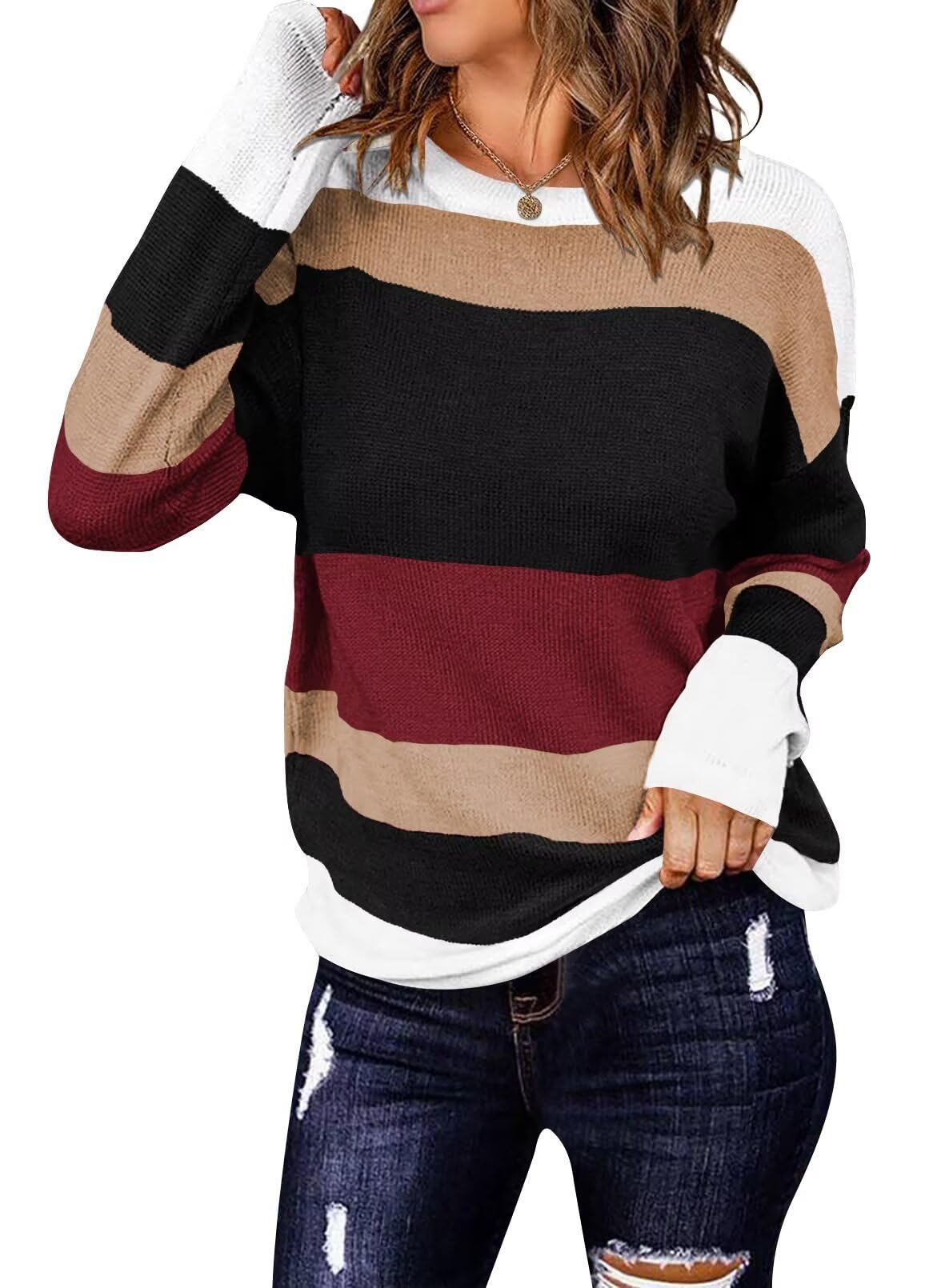 Foto 2 pulgar | Jersey Qacohu De Manga Larga Para Mujer 2024 Fall Wine Red S - Venta Internacional.