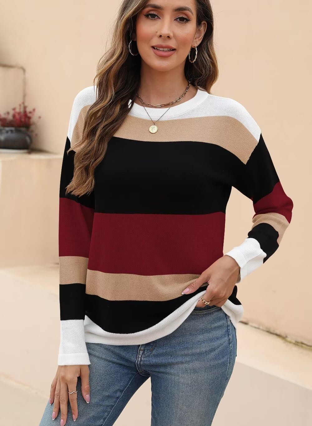 Foto 2 | Jersey Qacohu De Manga Larga Para Mujer 2024 Fall Wine Red S - Venta Internacional.