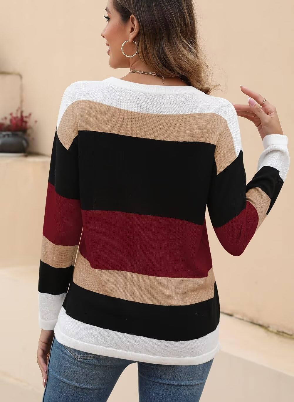 Foto 4 pulgar | Jersey Qacohu De Manga Larga Para Mujer 2024 Fall Wine Red S - Venta Internacional.