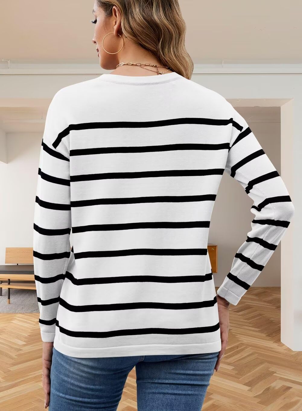 Foto 5 | Jersey Qacohu De Punto A Rayas Para Mujer, Color Blanco, Talla M - Venta Internacional.