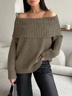 Foto 4 | Jersey Saodimallsu De Punto Holgado Con Hombros Descubiertos Para Mujer - Venta Internacional.