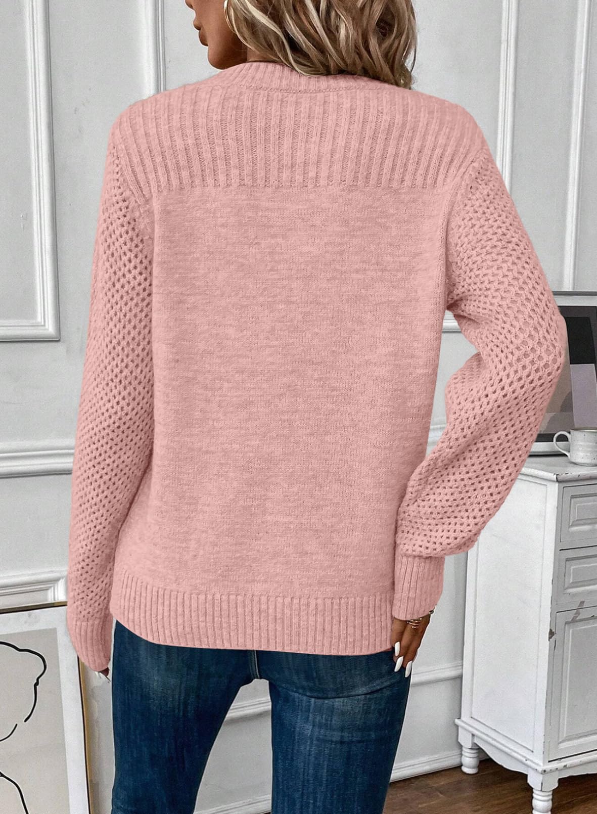 Foto 3 pulgar | Suéteres Evaless Para Mujer, A La Moda, De Otoño, De Punto Trenzado, Rosa - Venta Internacional.