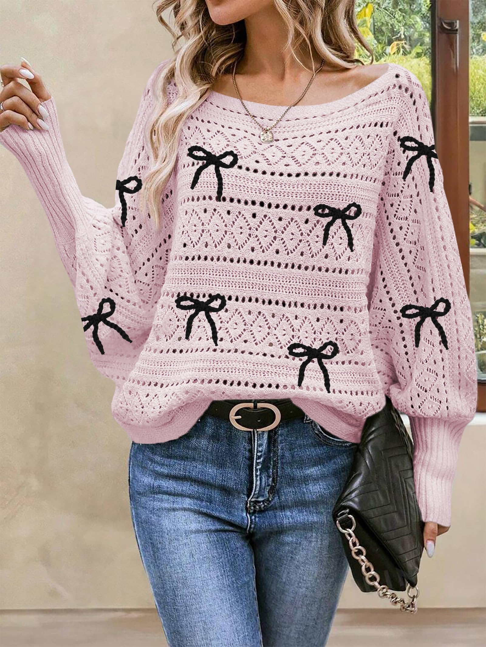 Foto 6 pulgar | Jersey Cakulo Con Hombros Descubiertos Para Otoño De 2024, Punto Rosa S - Venta Internacional.