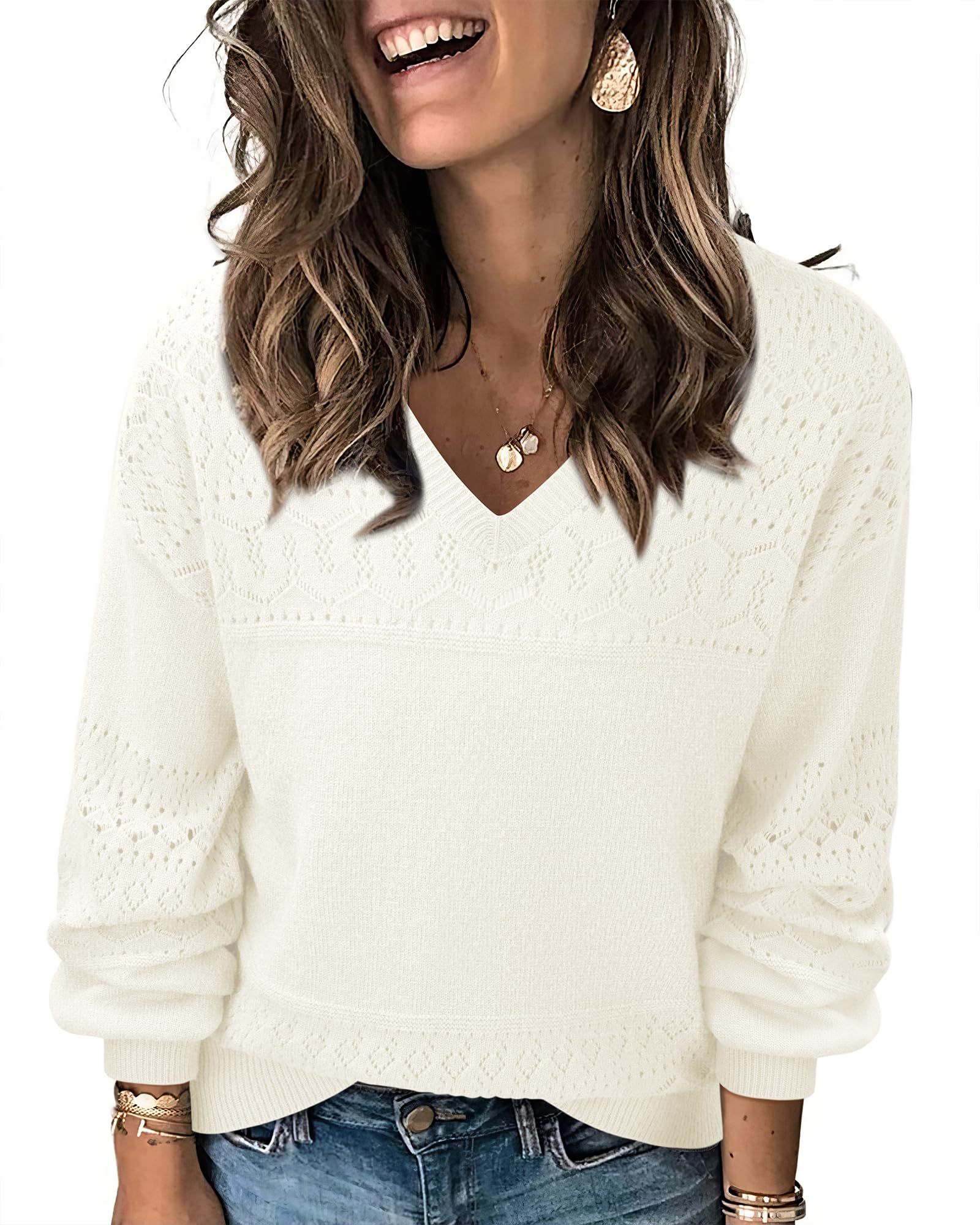 Foto 2 pulgar | Jersey Messic Winter Con Cuello En V Para Mujer, Color Blanco, Talla S - Venta Internacional.