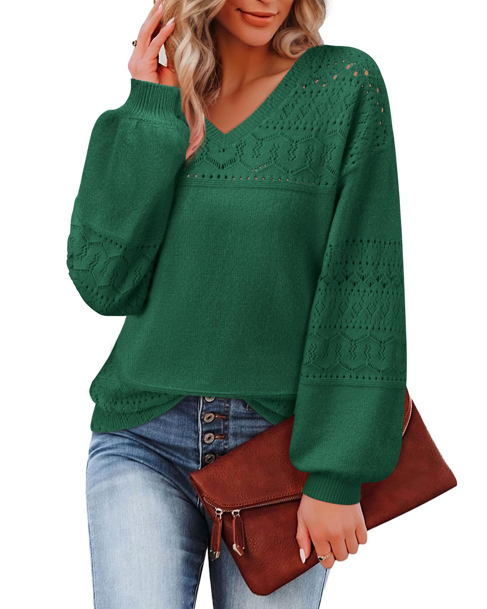 Foto 3 pulgar | Jersey Messic Para Mujer, Cuello En V, Manga Larga, Hueco, Verde - Venta Internacional.