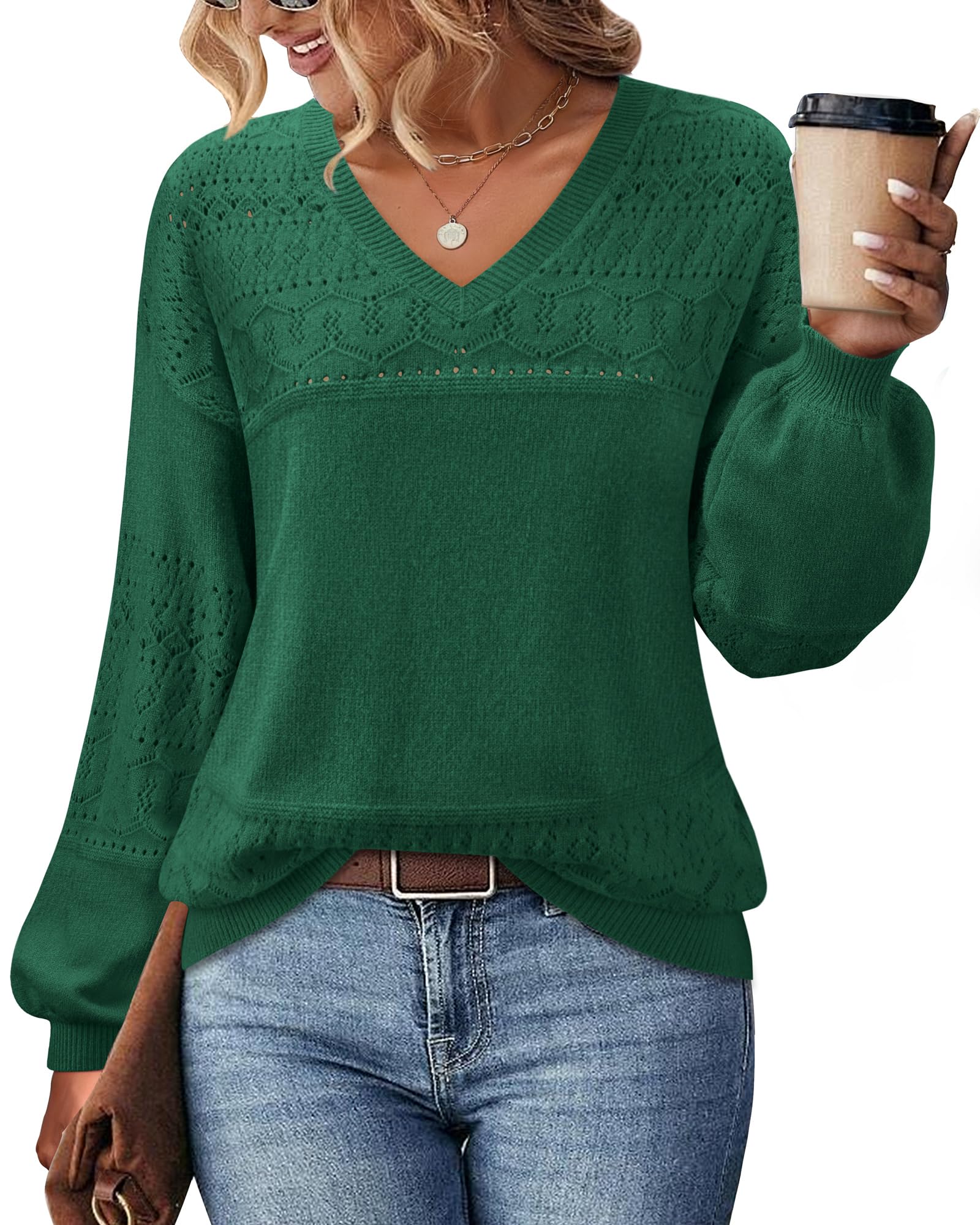 Foto 4 pulgar | Jersey Messic Para Mujer, Cuello En V, Manga Larga, Hueco, Verde - Venta Internacional.