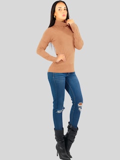 Foto 2 | Sueter Mujer De Cuello Alto Suet 1023 Café Claro Sueteres Dama Sweaters