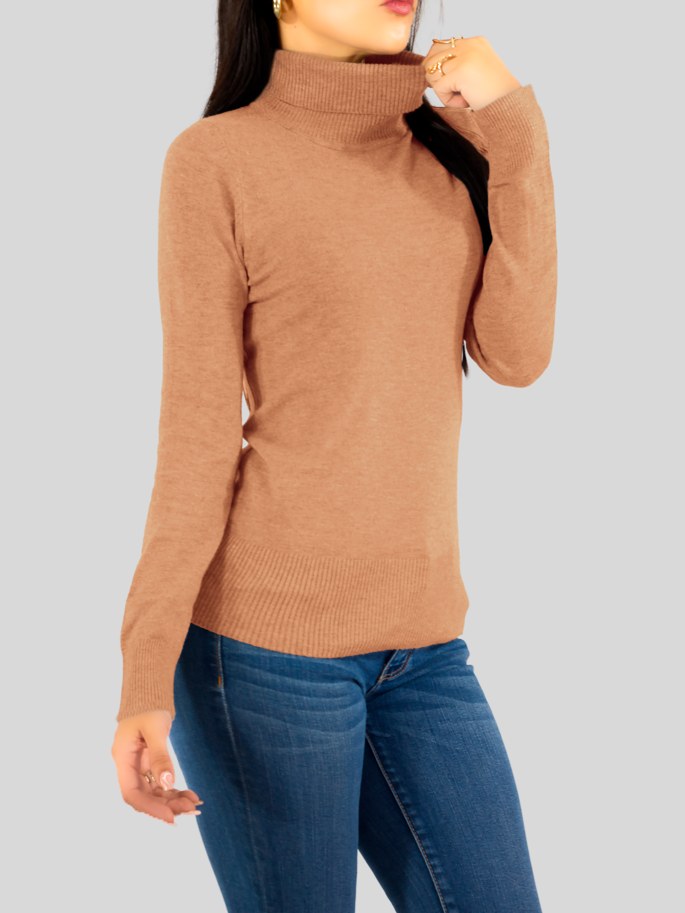 Foto 4 | Sueter Mujer De Cuello Alto Suet 1023 Café Claro Sueteres Dama Sweaters