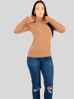 Foto 5 | Sueter Mujer De Cuello Alto Suet 1023 Café Claro Sueteres Dama Sweaters