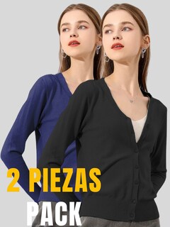 Foto 4 | Set De 2 Suéter Abierto De Mujer Con Detalles En Estoperoles Suet-1001-px2 Negro Y Azul Oscuro Suéter Cardigan