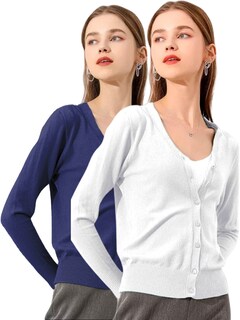 Foto 1 | Set De 2 Suéter Abierto De Mujer Con Detalles En Estoperoles Suet-1001-px2 Azul Oscuro Y Blanco Suéter Cardigan